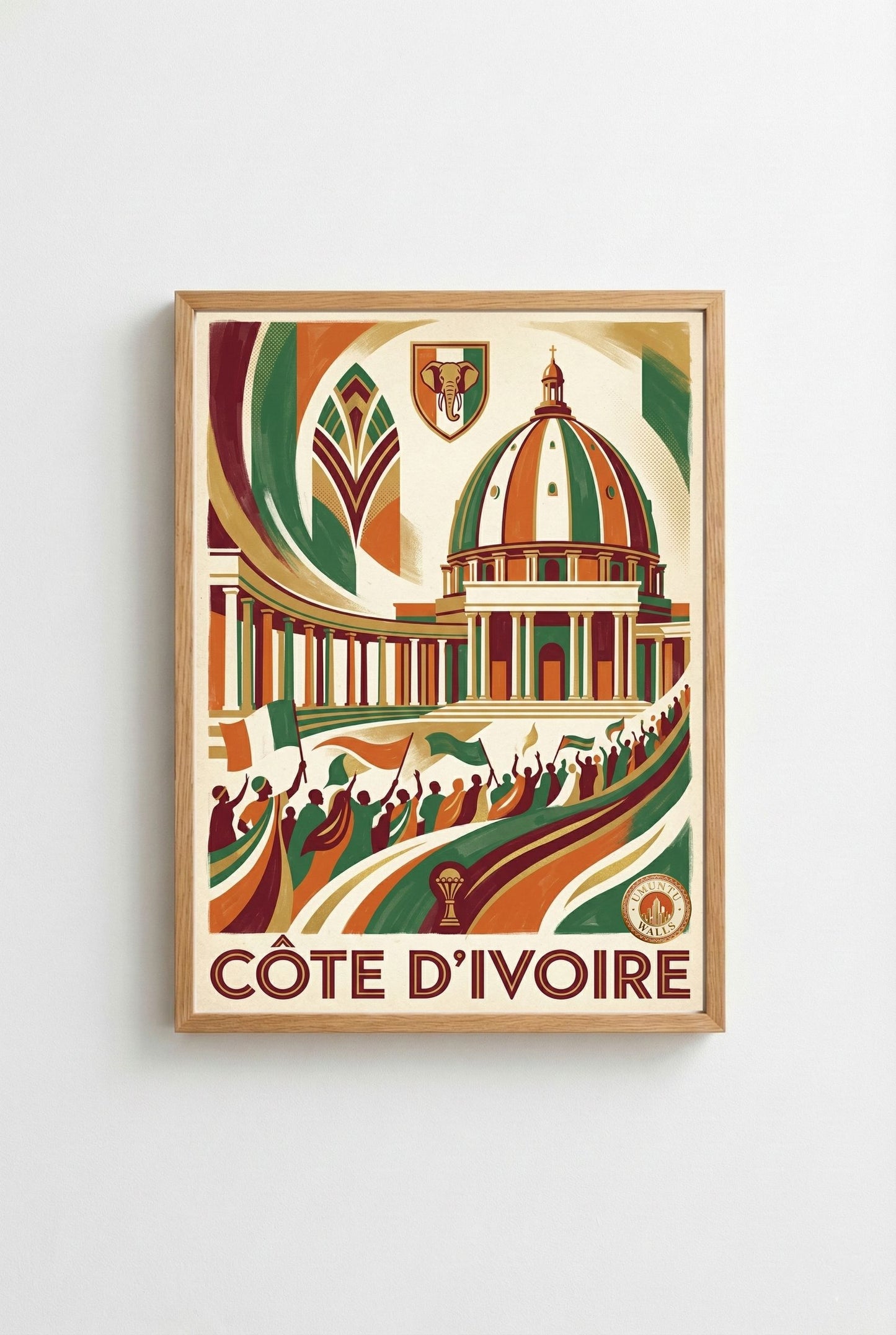 Affiche Art Déco Côte d'Ivoire - CAN 2025 - Basilique Notre-Dame de la Paix