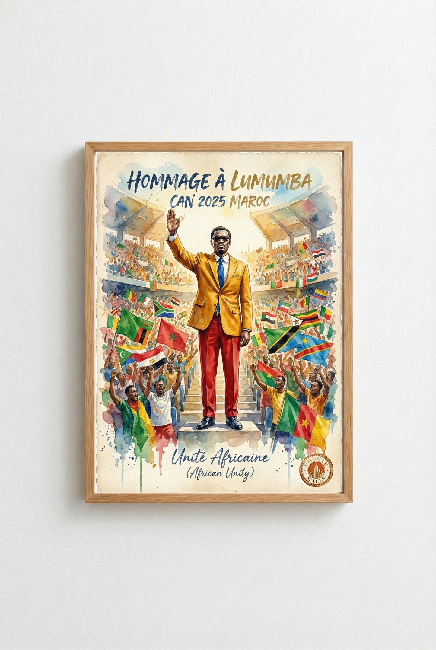Affiche Aquarelle Hommage à Lumumba - CAN 2025 - Unité Africaine