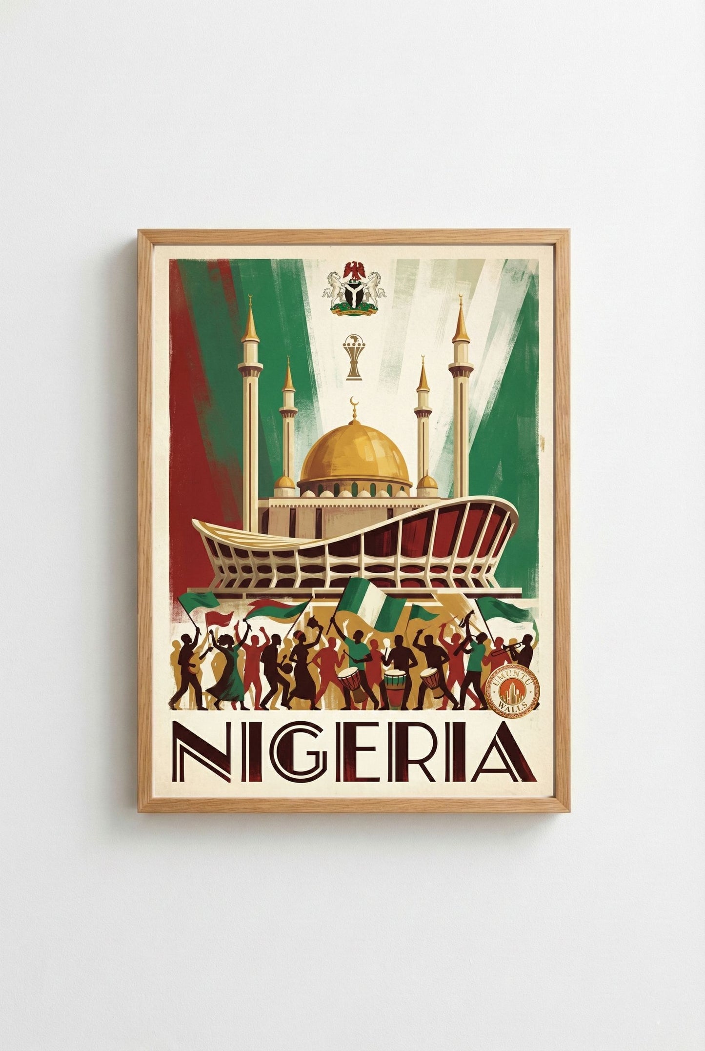 Affiche Art Déco Nigeria - CAN 2025 - Mosquée Nationale & Théâtre National