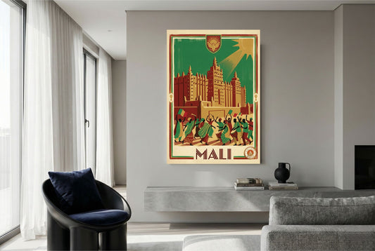 Affiche Art Déco Mali - CAN 2025 - Mosquée de Tombouctou