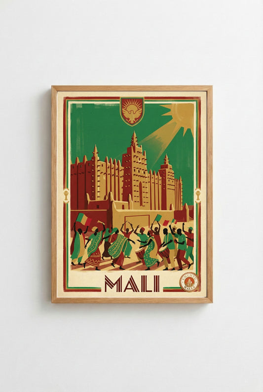 Affiche Art Déco Mali - CAN 2025 - Mosquée de Tombouctou